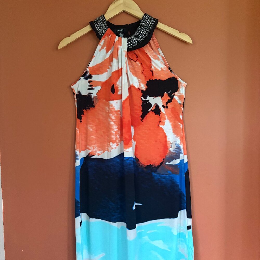 Alfani Halter Abstract  Multi Color  Rhinestone Chain Embellished Size S Dress